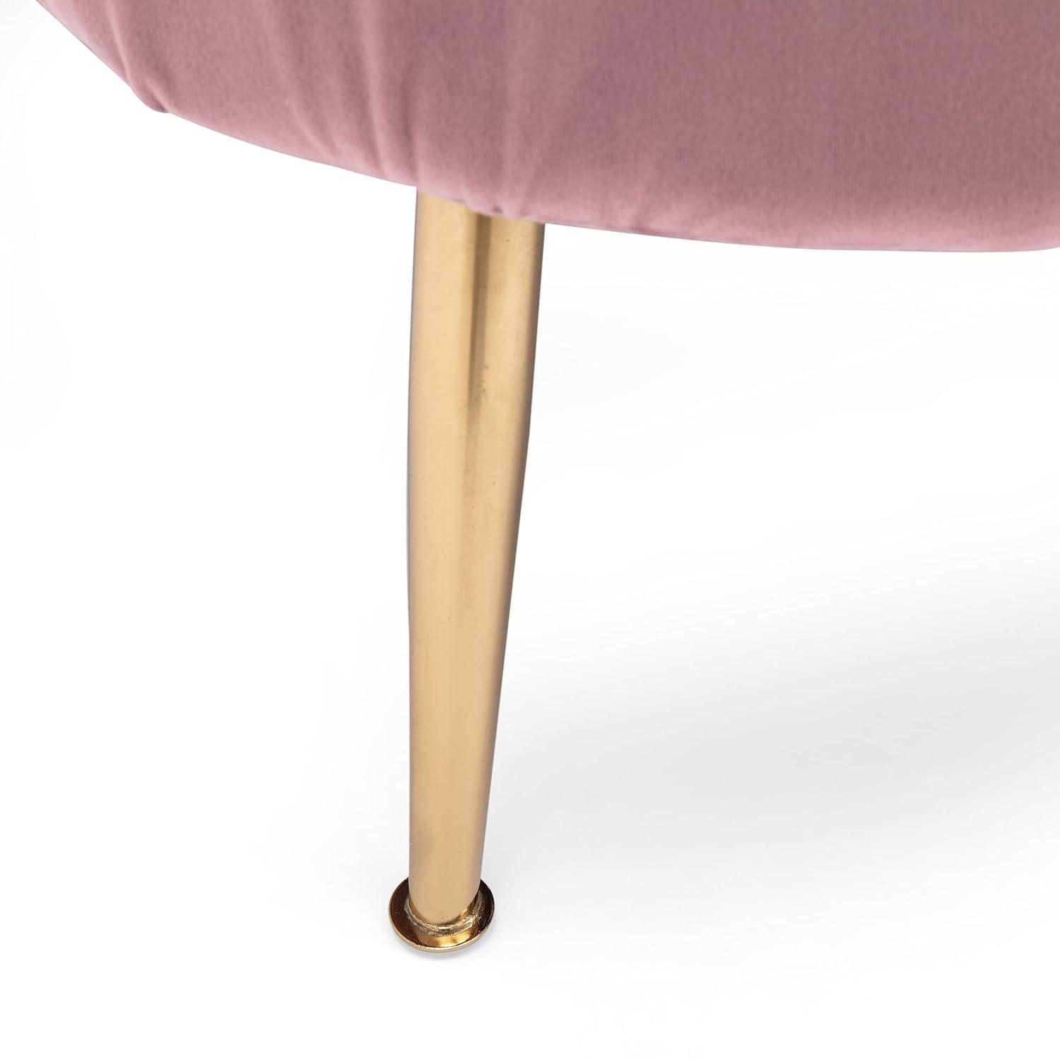 Reitz Modern Glam Velvet Channel Stitch 3 Seater Shell Sofa Blush Pink/Gold - Christopher Knight Home: Durable Iron Legs, Polyester Upholstery