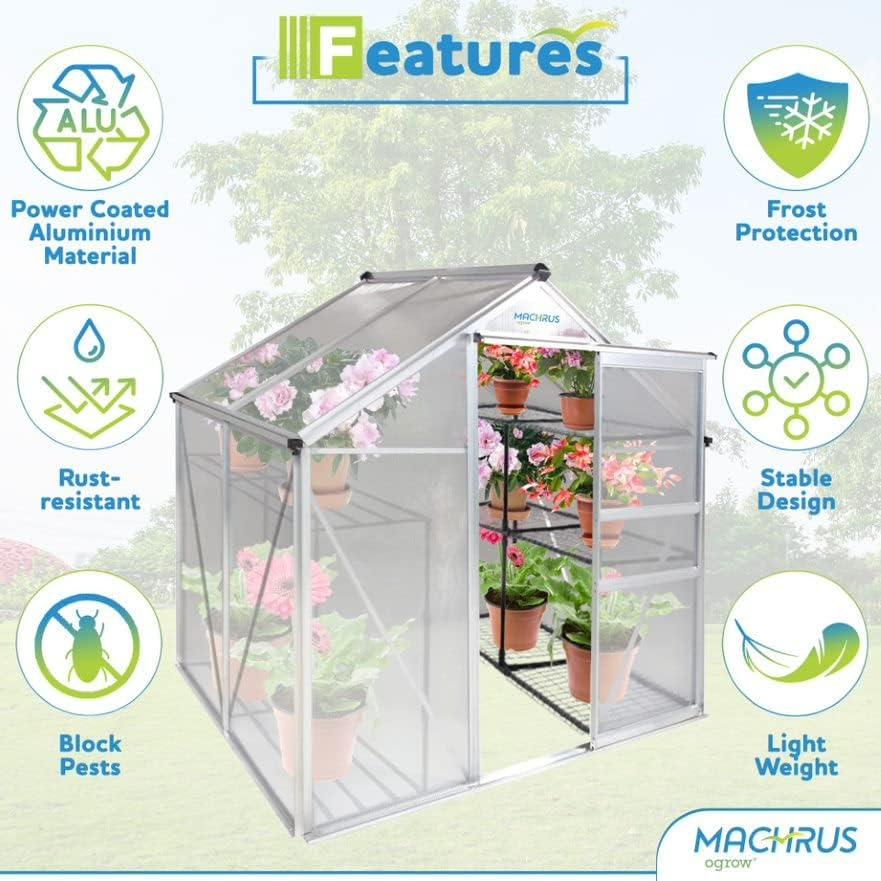 Portable Greenhouses for outdoors | 6 X 8 Greenhouse | Sunroom | Small Green House for plants |Aluminum Patio greenhouse plastic panels |Glass Greenhouse kits |Small greenhouses for outdoors by Ogrow