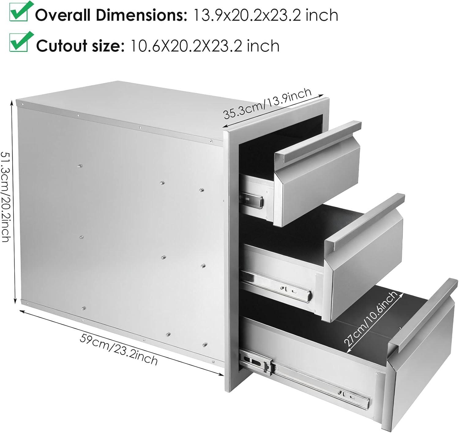 14 x 20 x 23.2 inch Stainless Steel Outdoor Kitchen Access Drawer