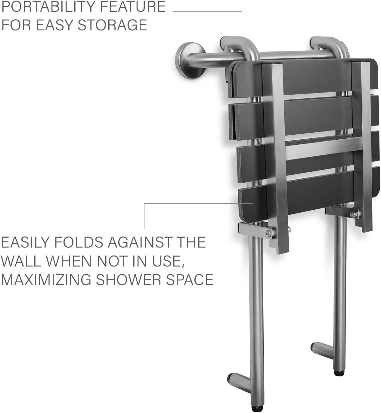 Seachrome Portable Hanging Profile Bench Shower Seat with 18-inch Grab Bar, Grab Bar Supported