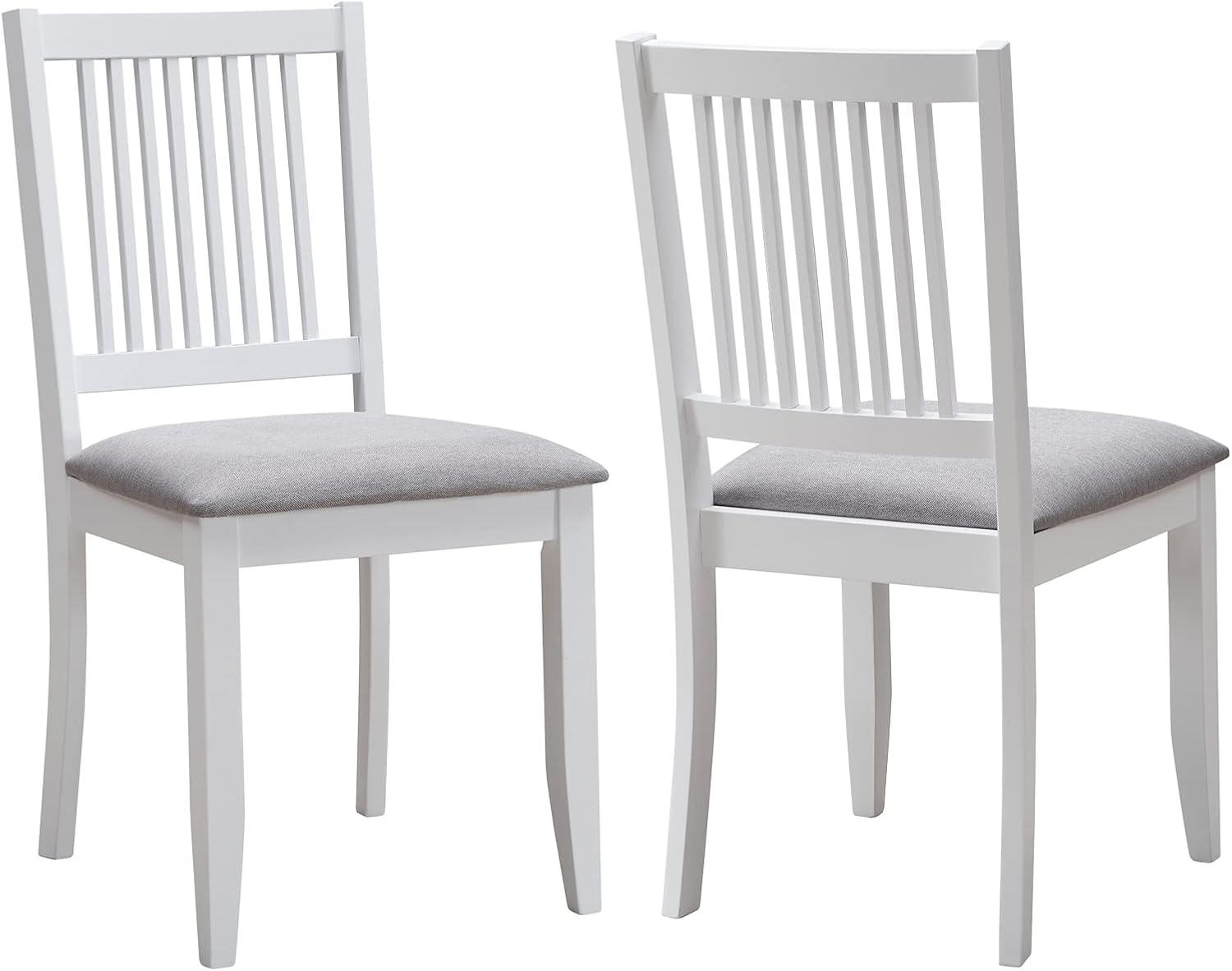 Duhome Rubber Wood Dining Chairs Set of 2, Slat Back Farmhouse Dining Room Chairs Kitchen Side Chairs with Upholstered Seat, White