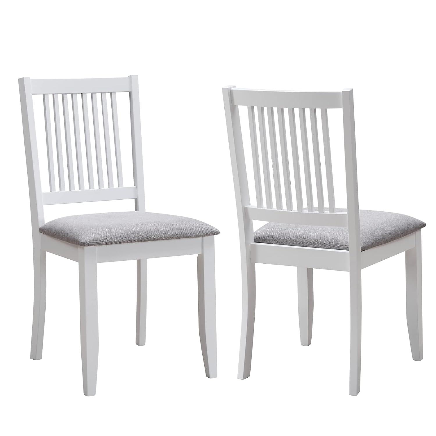 Duhome Rubber Wood Dining Chairs Set of 2, Slat Back Farmhouse Dining Room Chairs Kitchen Side Chairs with Upholstered Seat, White