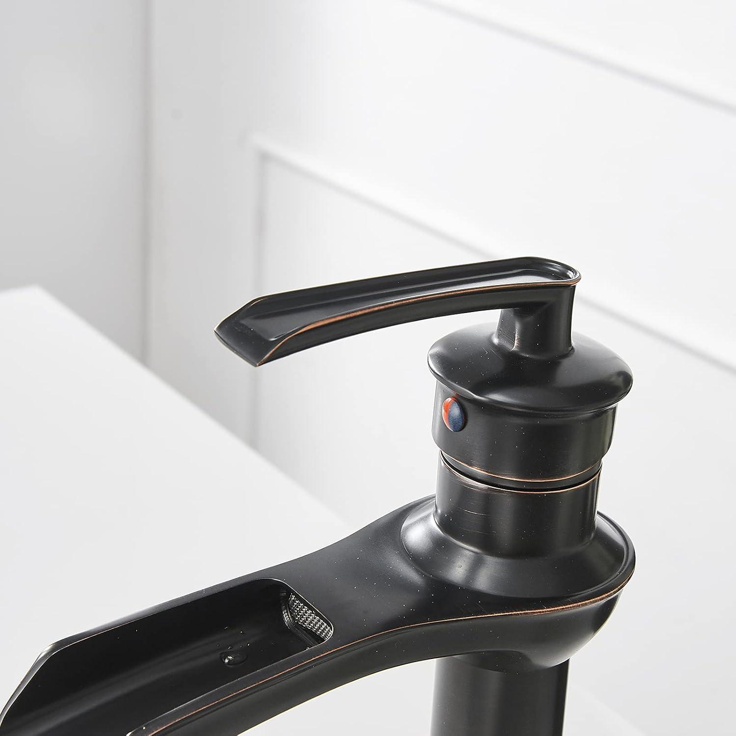 Vessel Sink Faucet Oil Rubbed Bronze Bathroom Faucet Waterfall Farmhouse Single Hole Single Handle for Sink Lavatory Faucets with Pop Up Drain Without Overflow Supply Line