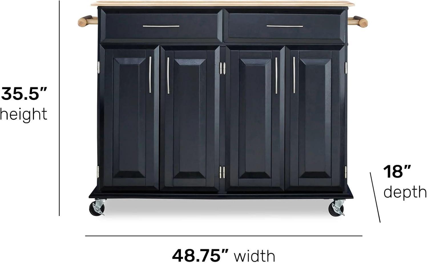 Dolly Madison Kitchen Island Cart Wood/Black/Natural - Home Styles: Mid-Century Modern, Lockable Casters, Storage, 2 Shelves, 4 Doors