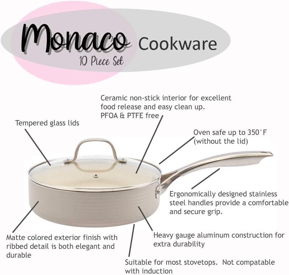 Denmark Tools for Cooks 10 Piece Monaco Nonstick Aluminum Cookware Pots Pans Set, White