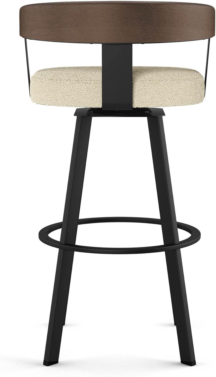 Lars Cream Boucle Swivel Counter Stool with Black Metal and Wood Backrest