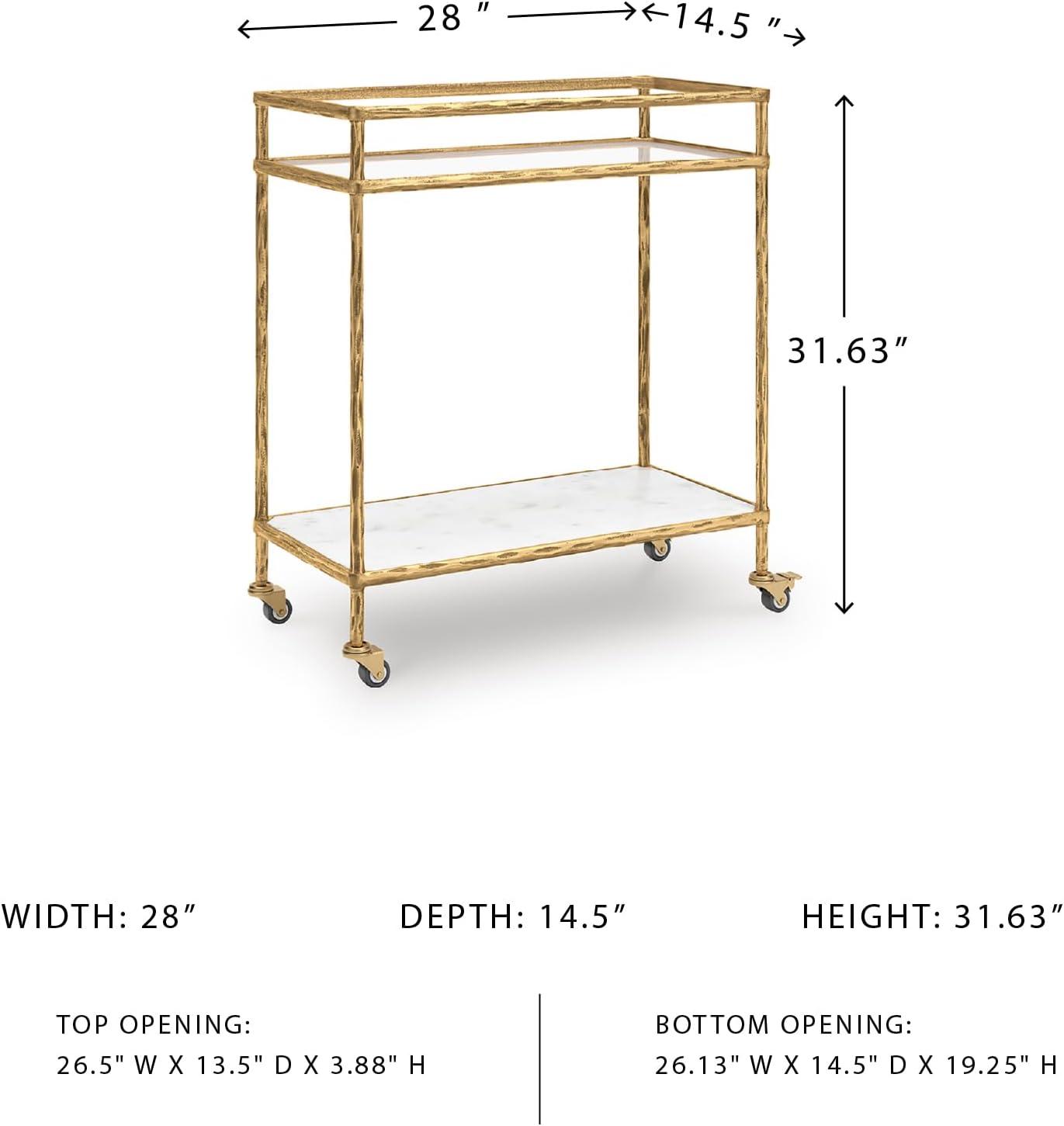 Signature Design by Ashley Kailman Bar Cart Gold Finish: Modern Mirrored Glass Beverage & Cocktail Cart with Locking Casters
