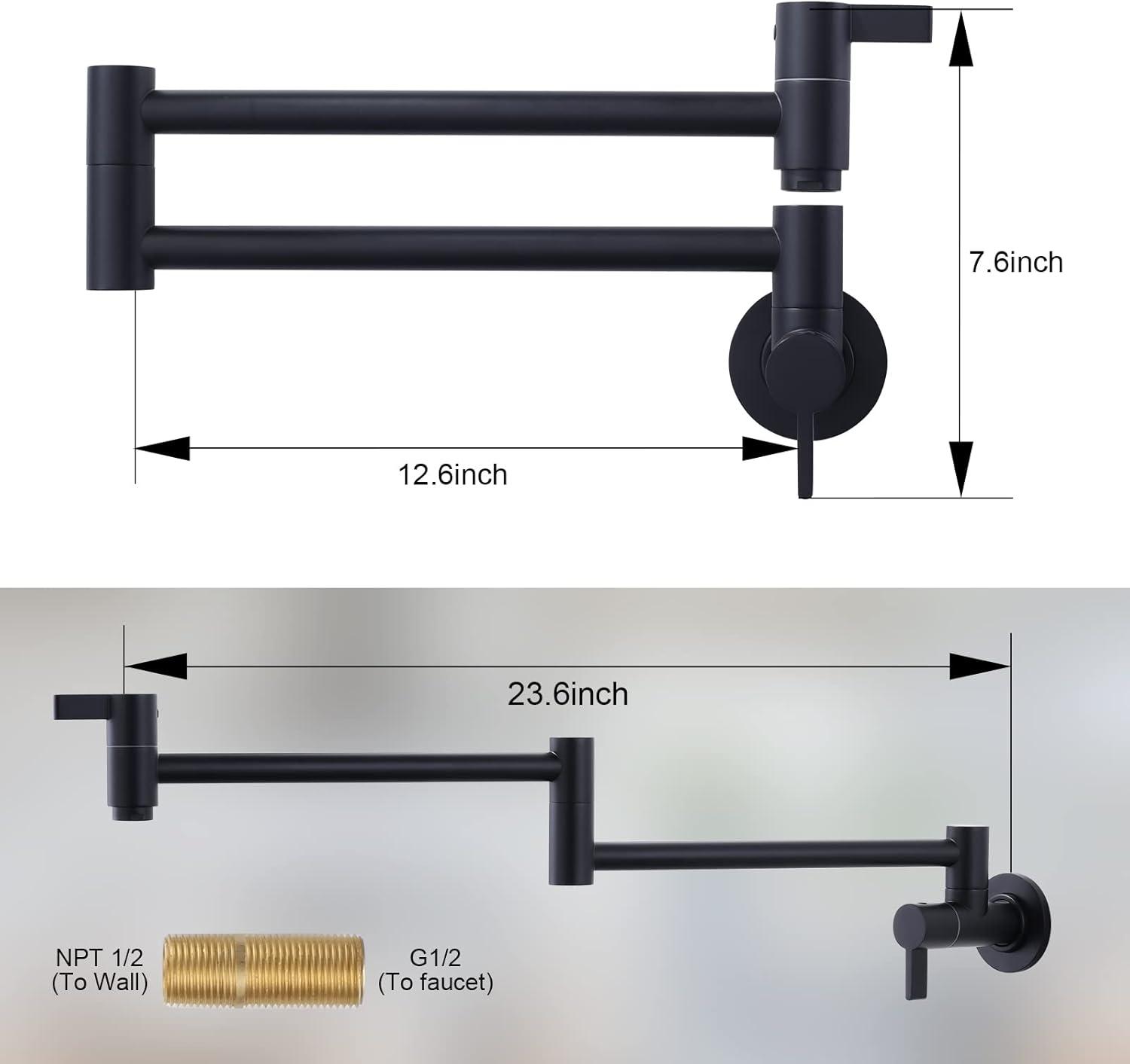 Matte Black Brass Wall-Mounted Pot Filler Faucet with Dual Handles