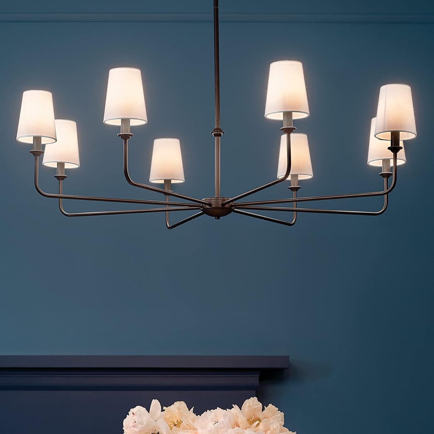 Classic 8 Light Chandelier with White Linen Shades