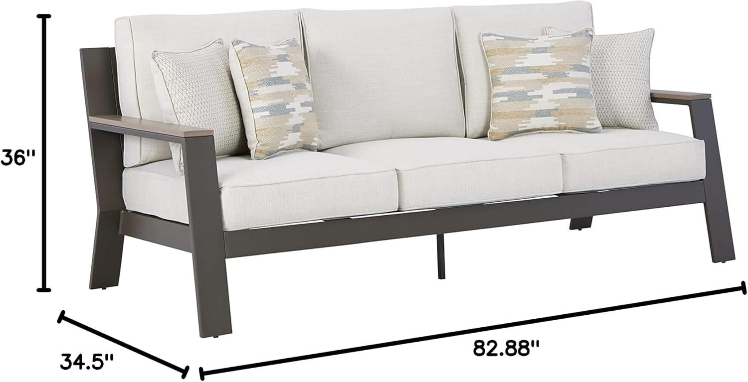 Beige and White Transitional Stationary Outdoor Sofa with Cushions