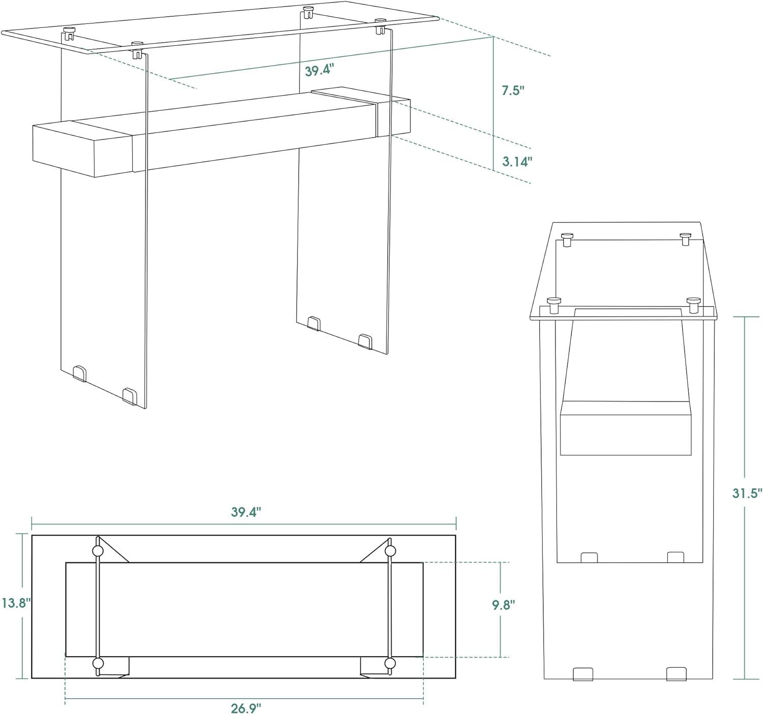 Sleek Dark Brown Glass-Top Console Table with Storage, 39.4"