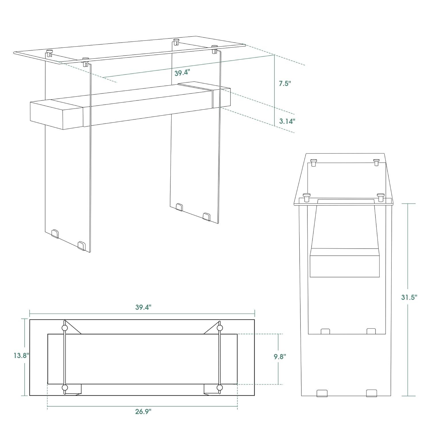 Ivinta Narrow Glass Console Table with Storage Modern Sofa Table Entryway Table Glass Writing Desk Small Computer Desk TV Table Buffet Table Modern Accent Table for Small Space Living Room Hallway