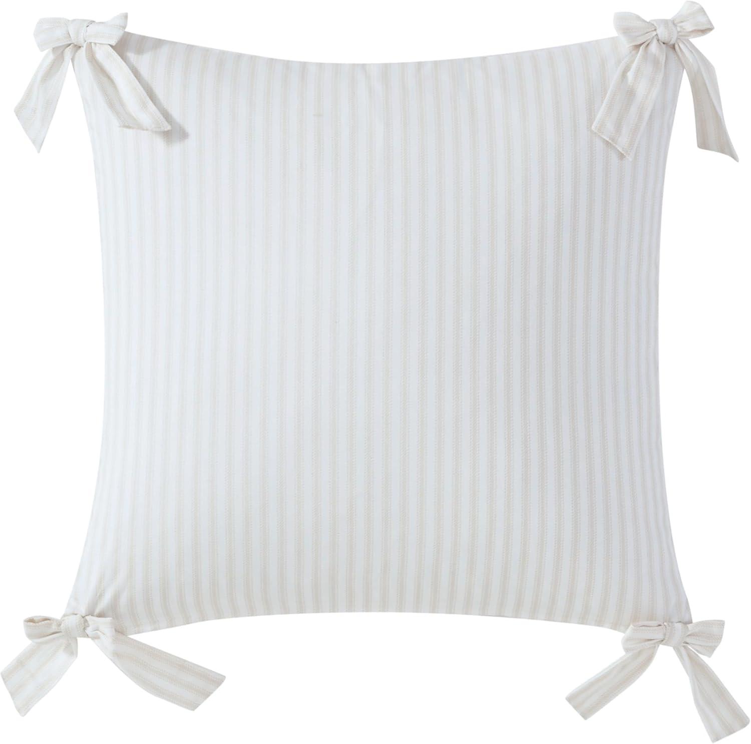 Linen Pinstripe Bow Accent Square Pillow 20" x 20"