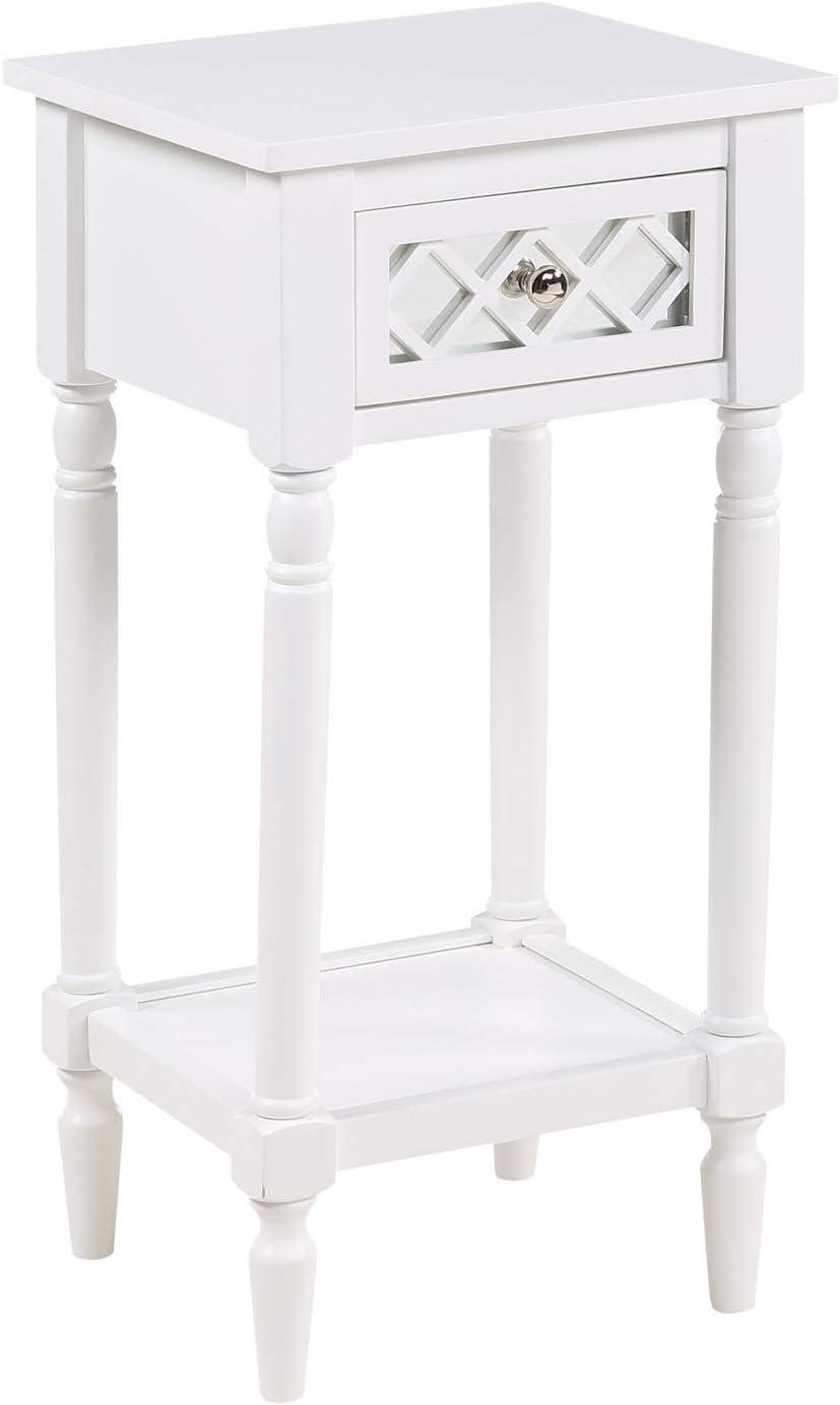 Convenience Concepts French Country Khloe Deluxe 1 Drawer Accent End Table 14" - Traditional Farmhouse Side Table with Mirrored Storage Drawer and Shelf for Living Room, White