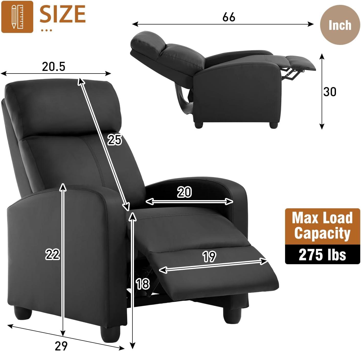 Black Leather Wingback Recliner with Arm Rest