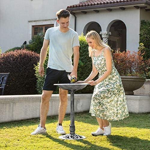 SPECSTAR Bird Bath, 28 inch Height Polyresin Lightweight Antique Outdoor Garden Birdbath Gray