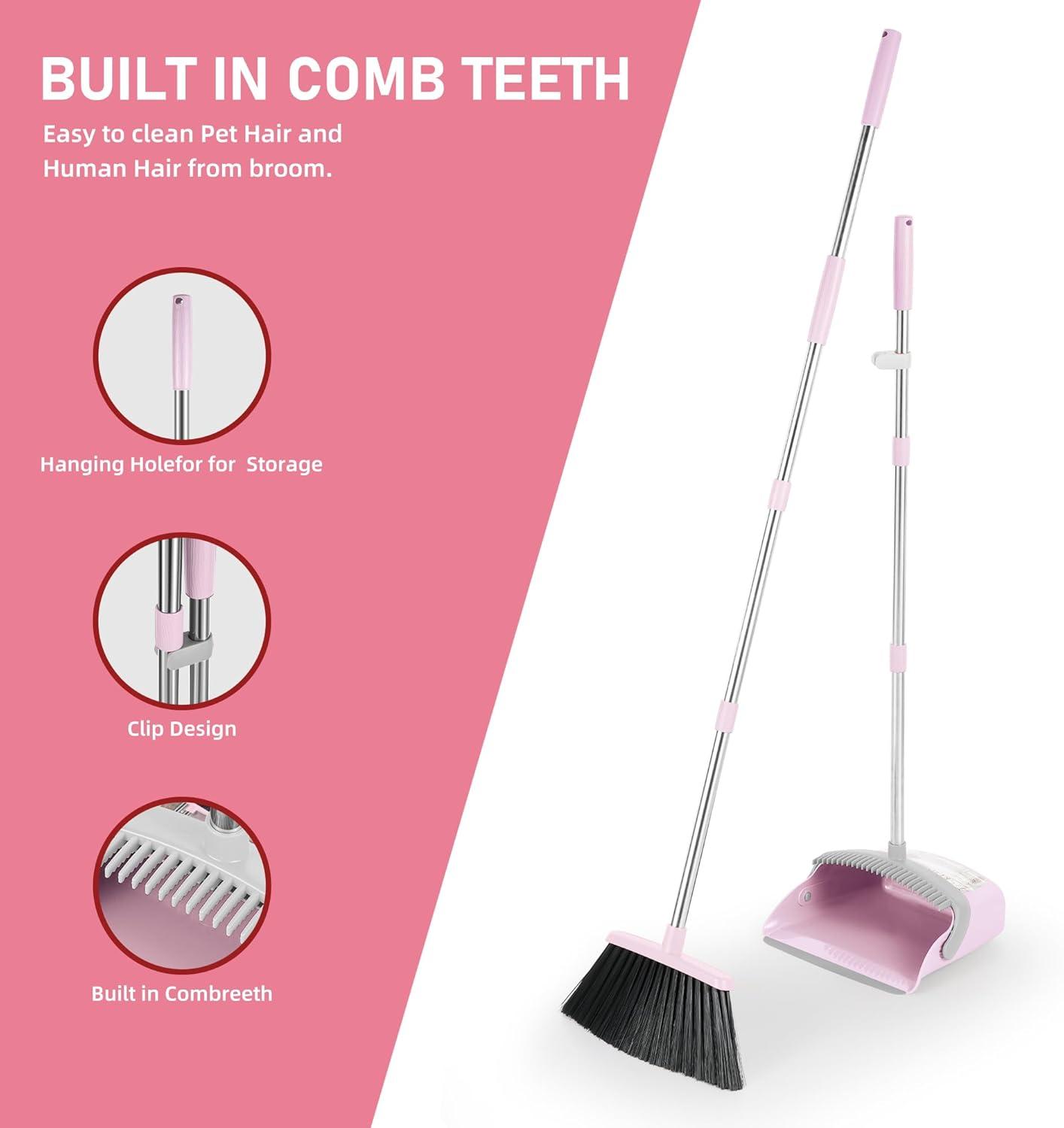 Heavy-Duty Broom and Dustpan Set for Outdoor Broom and Dust pan for Home Commercial Cleaning Supplies Angle Broom with Long Handle Perfect for Courtyard Garage Lobby Mall Market Street, B6