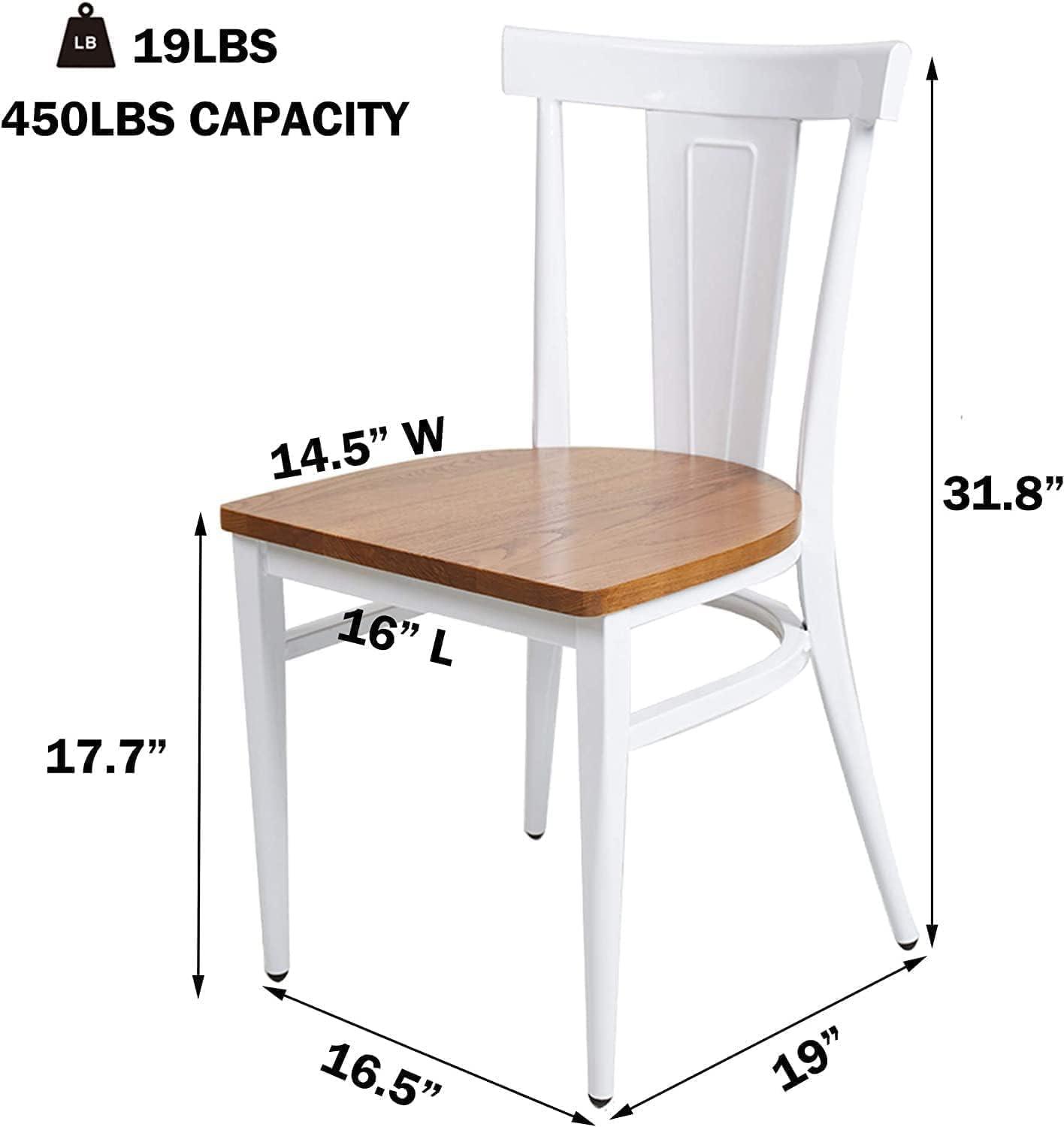 KARMAS PRODUCT Modern White Armless Dining Chairs Set of 2 --Heavy Duty Wood Seat and Iron Frame Kitchen Side Chairs for Restaurant Cafe Bistro,Ergonomic Design,Comb Back