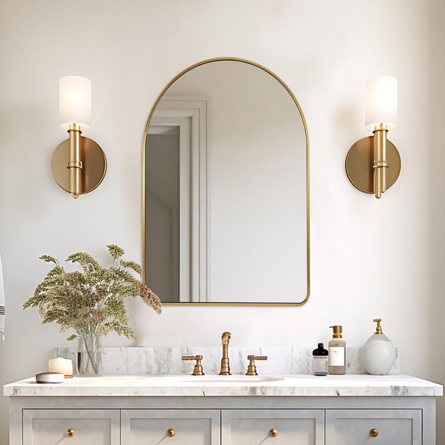 Arched Aluminum Alloy Framed Decorative Wall Mirror 20x30 - Gold