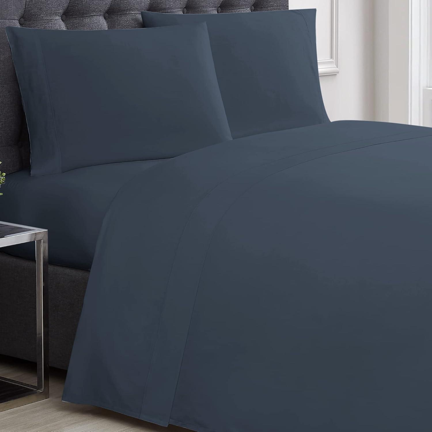 Blue Cotton Sateen Standard Pillowcase Set