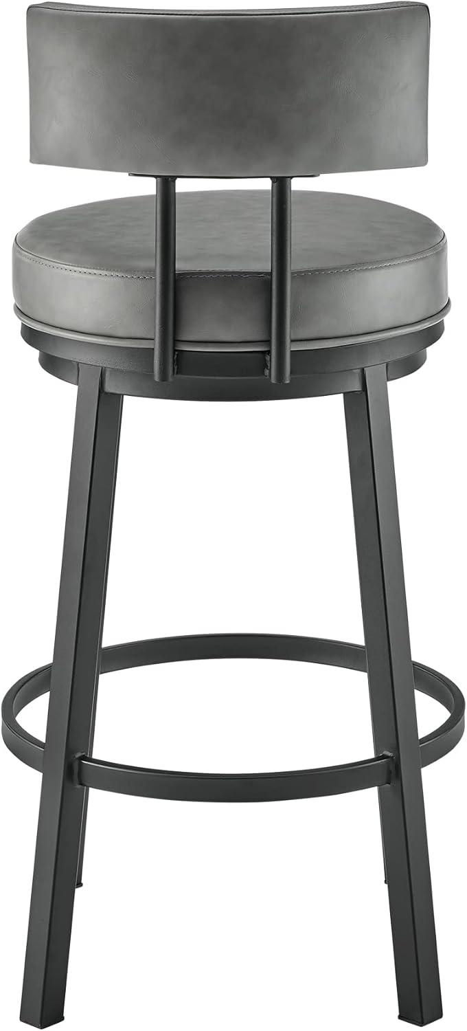 Armen Living Indoor Crux 26" Swivel Counter Stool in Brown Faux Leather and Walnut Wood