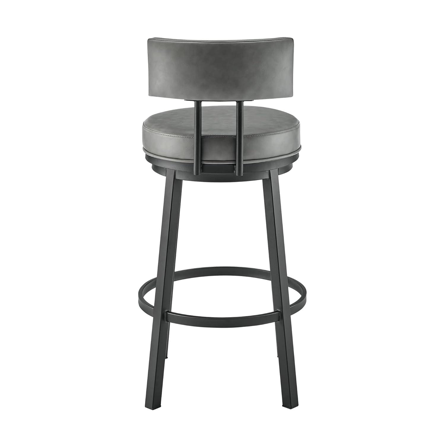 Armen Living Indoor Crux 26" Swivel Counter Stool in Brown Faux Leather and Walnut Wood