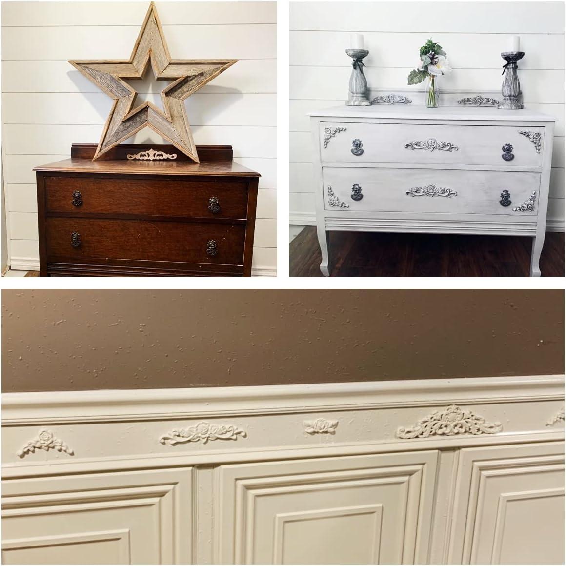 MUXSAM 4Pcs Rose Wood Carved Onlays Decorative Appliques, Unpainted Long Center Carving Decal for Door Wall Ceiling Cabinet Dresser Mirror Bed Mantel Bench Fireplace Decor, 20x5cm/7.87"x1.97"