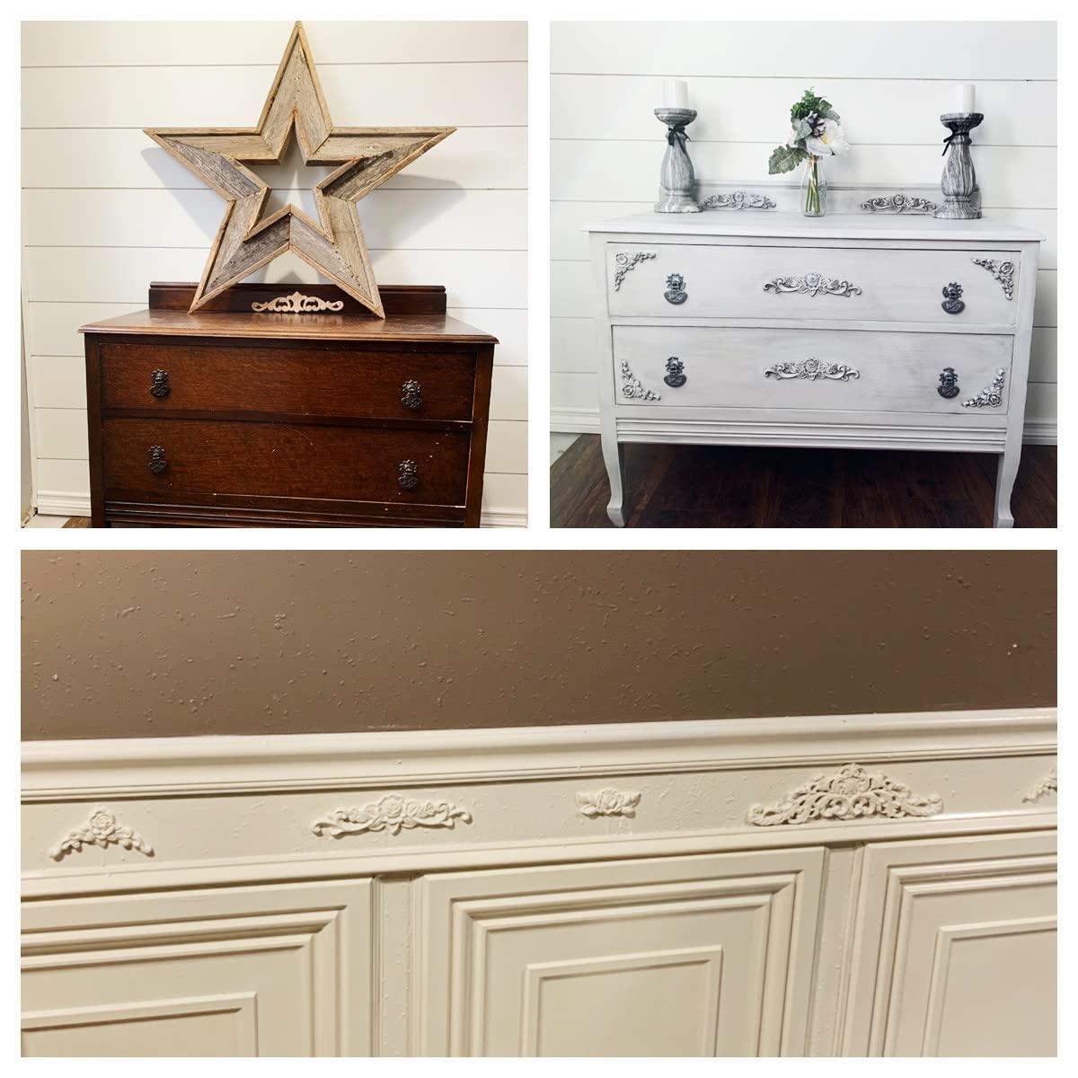 MUXSAM 4Pcs Rose Wood Carved Onlays Decorative Appliques, Unpainted Long Center Carving Decal for Door Wall Ceiling Cabinet Dresser Mirror Bed Mantel Bench Fireplace Decor, 20x5cm/7.87"x1.97"