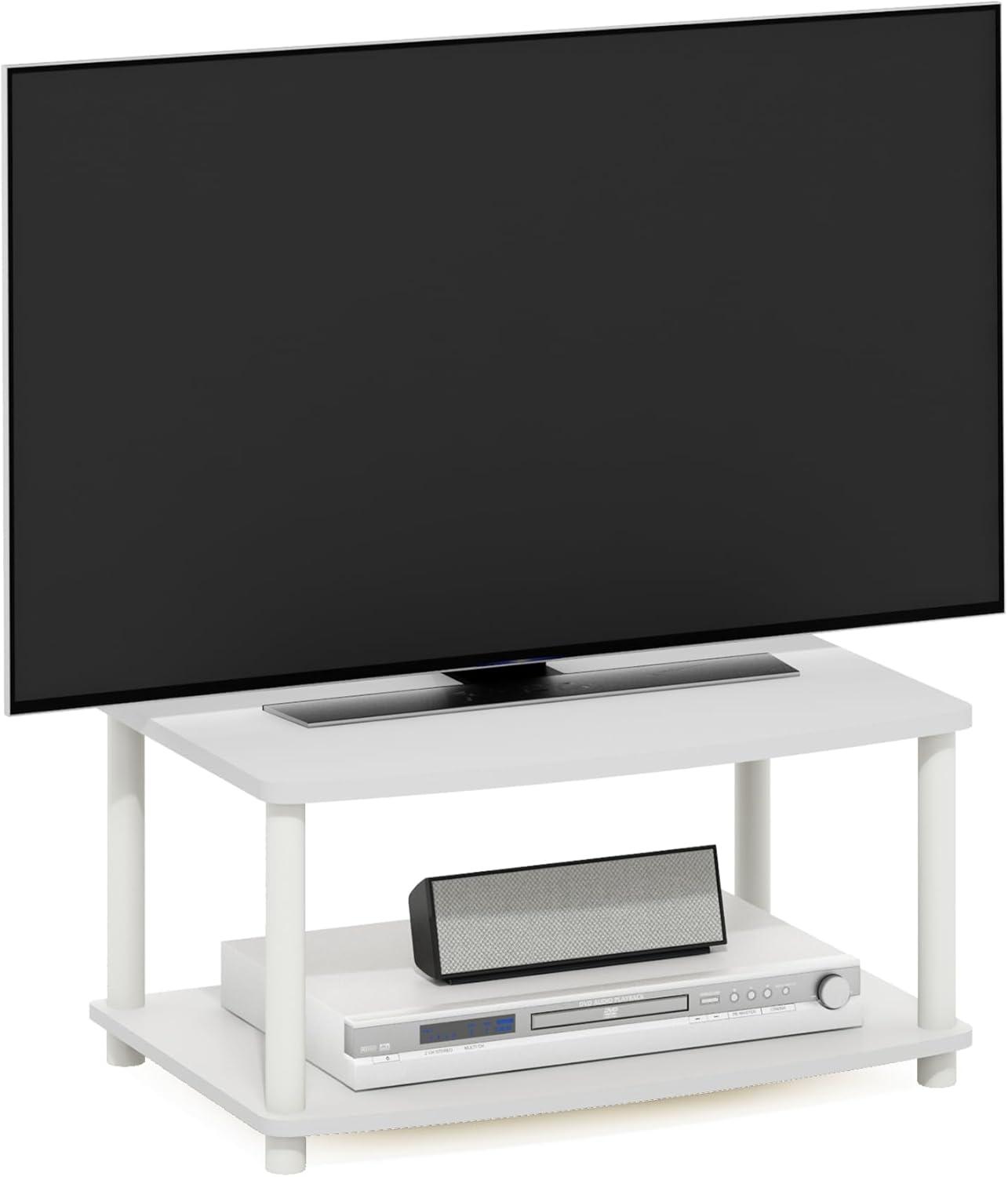 Furinno Turn-N-Tube No Tools 2-Tier Elevated TV Stands, White/White