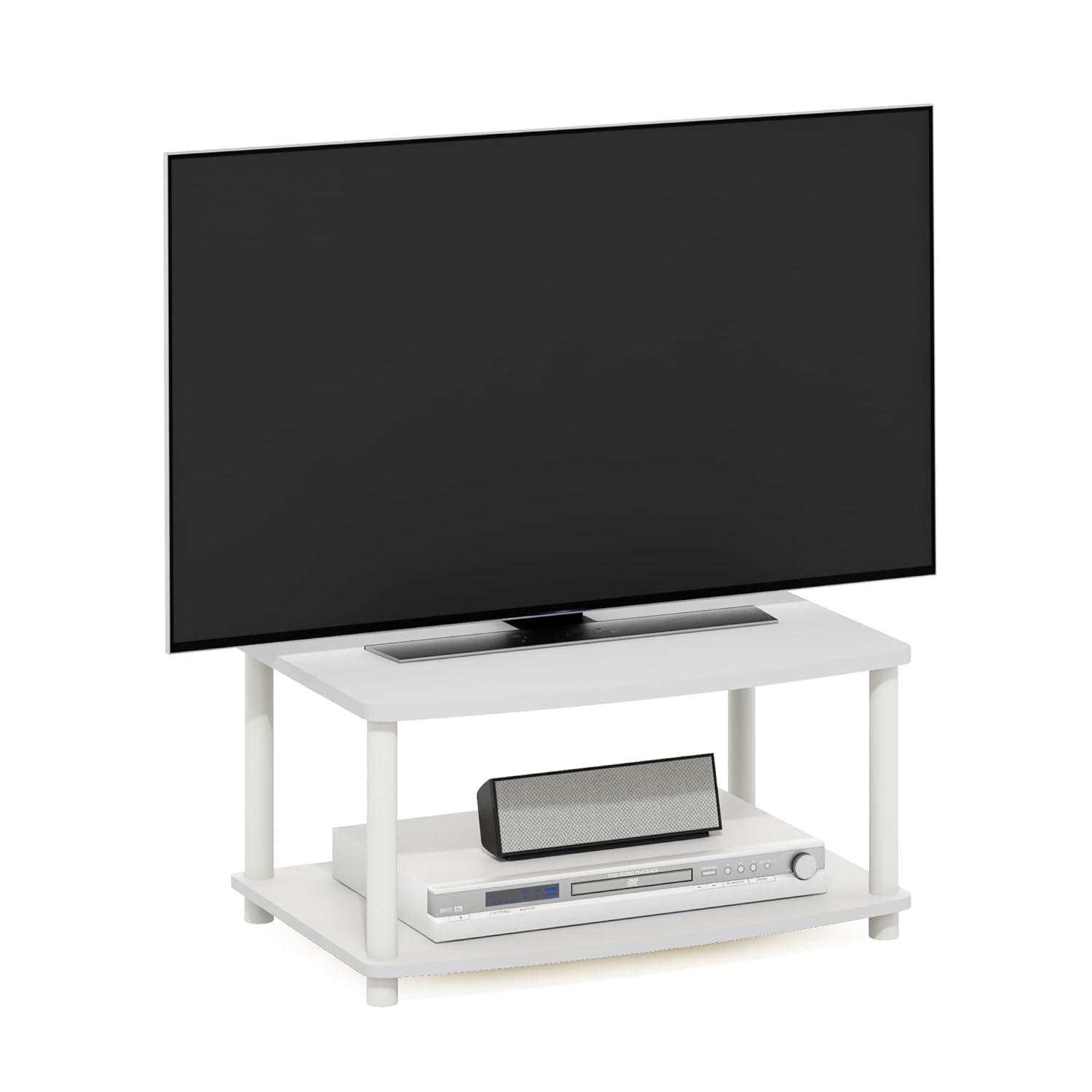 Furinno Turn-N-Tube No Tools 2-Tier Elevated TV Stands, White/White