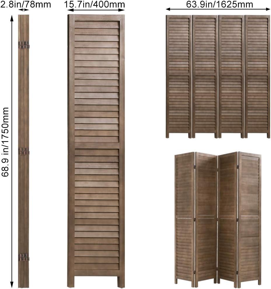 Brown 4-Panel Folding Wood Privacy Room Divider