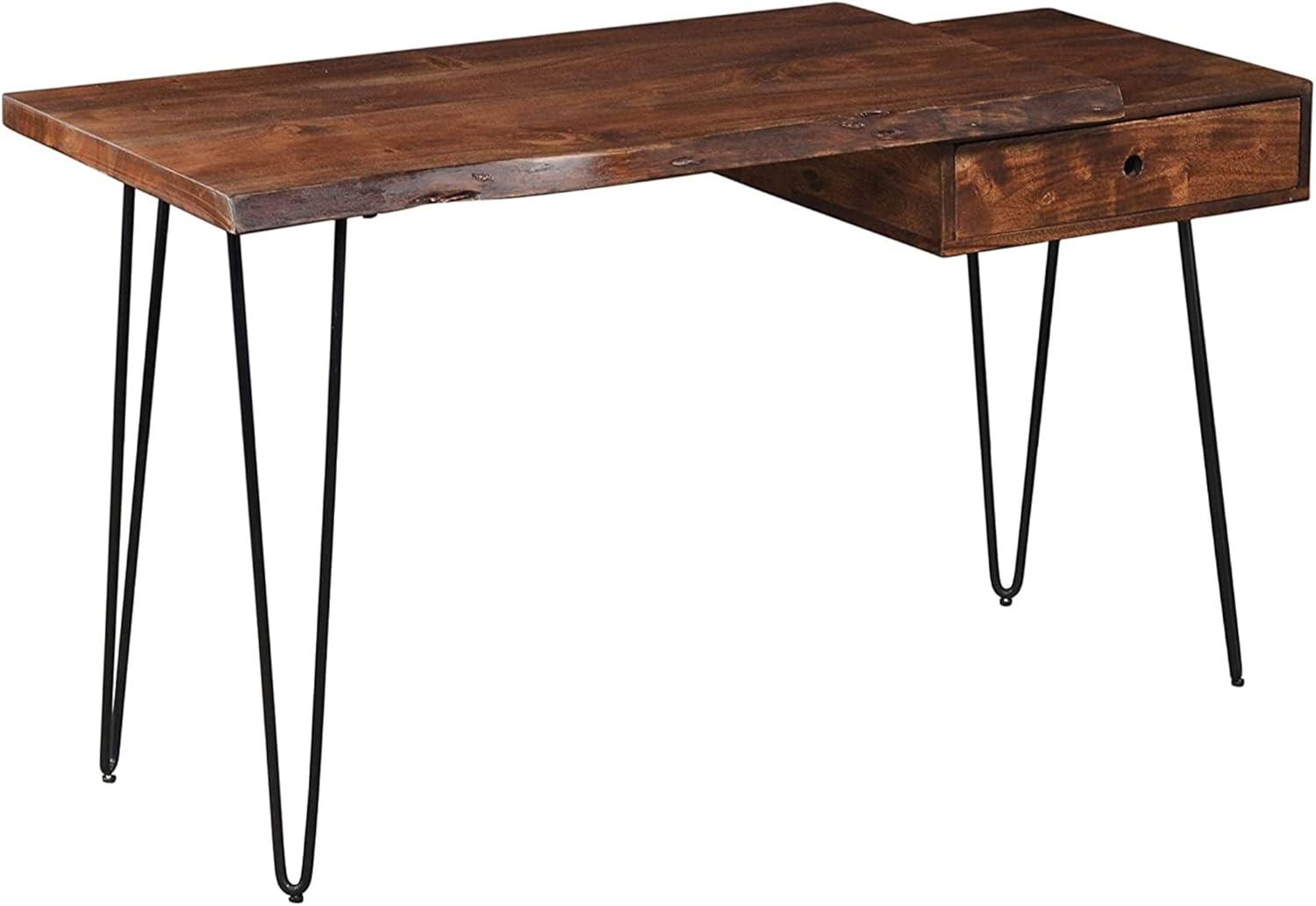 Chestnut Acacia Wood Desk with Drawer and Hairpin Legs