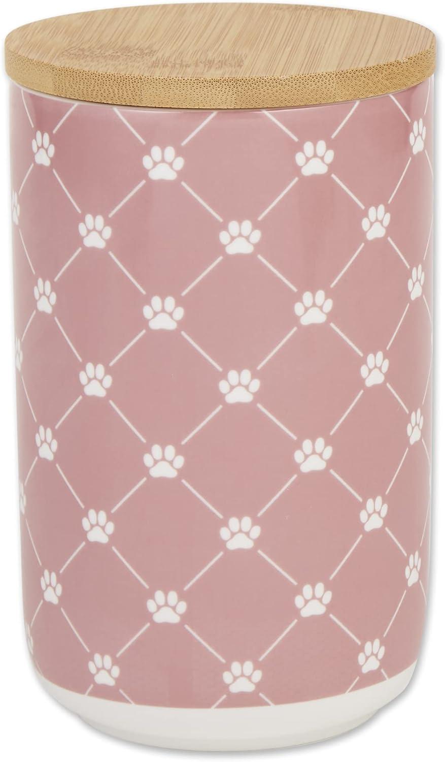 Rose Ceramic Pet Treat Canister with Bamboo Lid