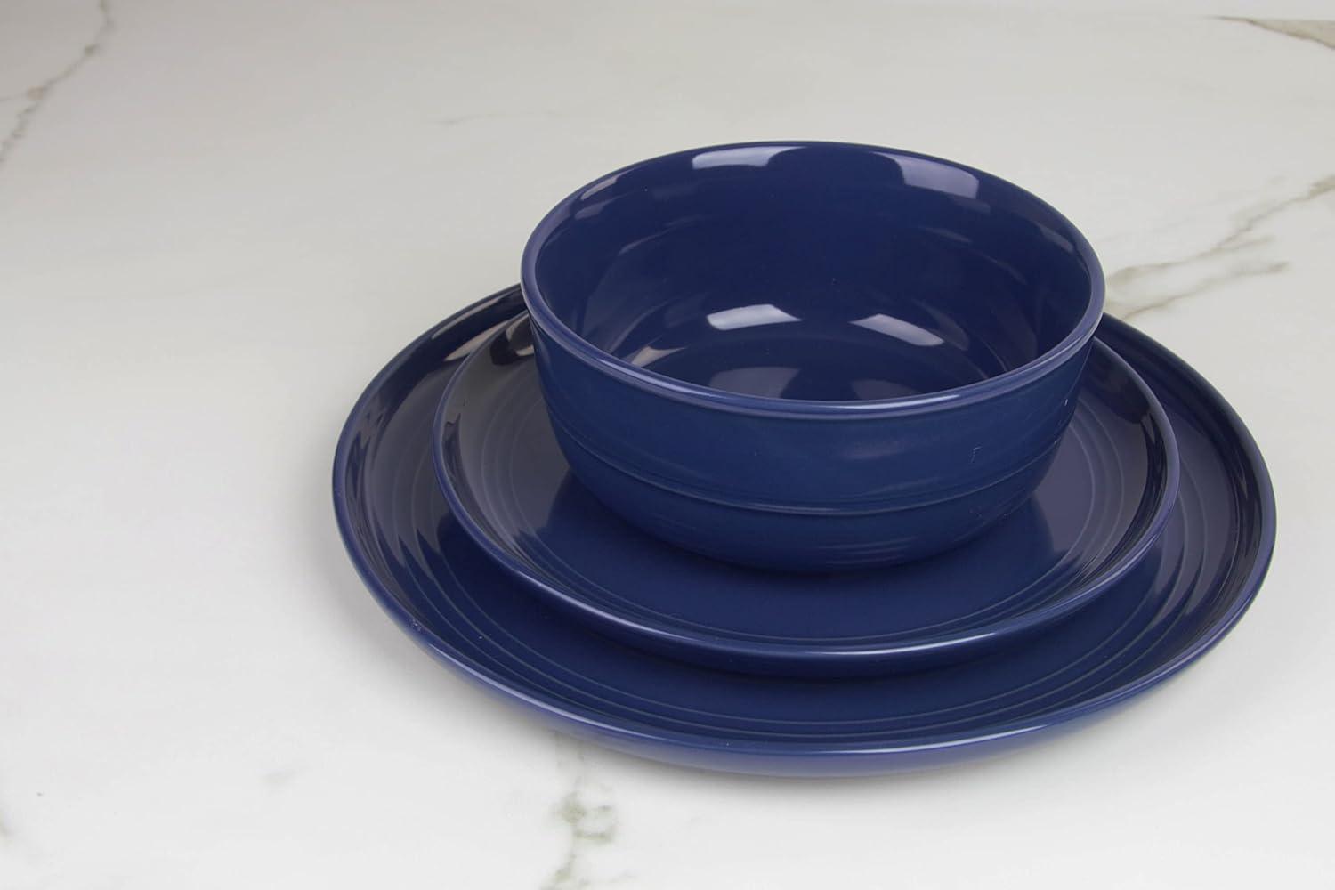 10 Strawberry Street Double Line 16 Piece Stoneware Dinnerware Set, Cobalt Blue