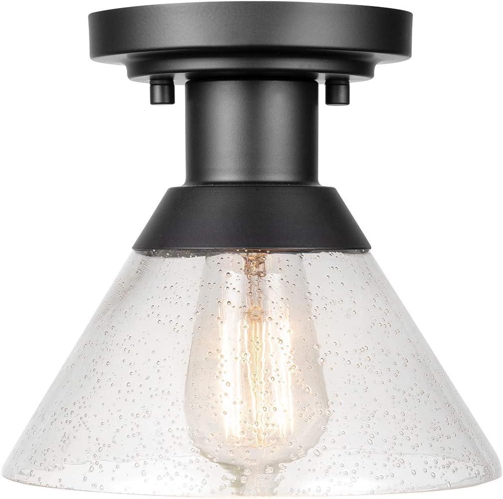 Globe Electric 1-Light Matte Black Outdoor Flush Mount with Clear Seeded Glass Shade, Bulb Included, 44621