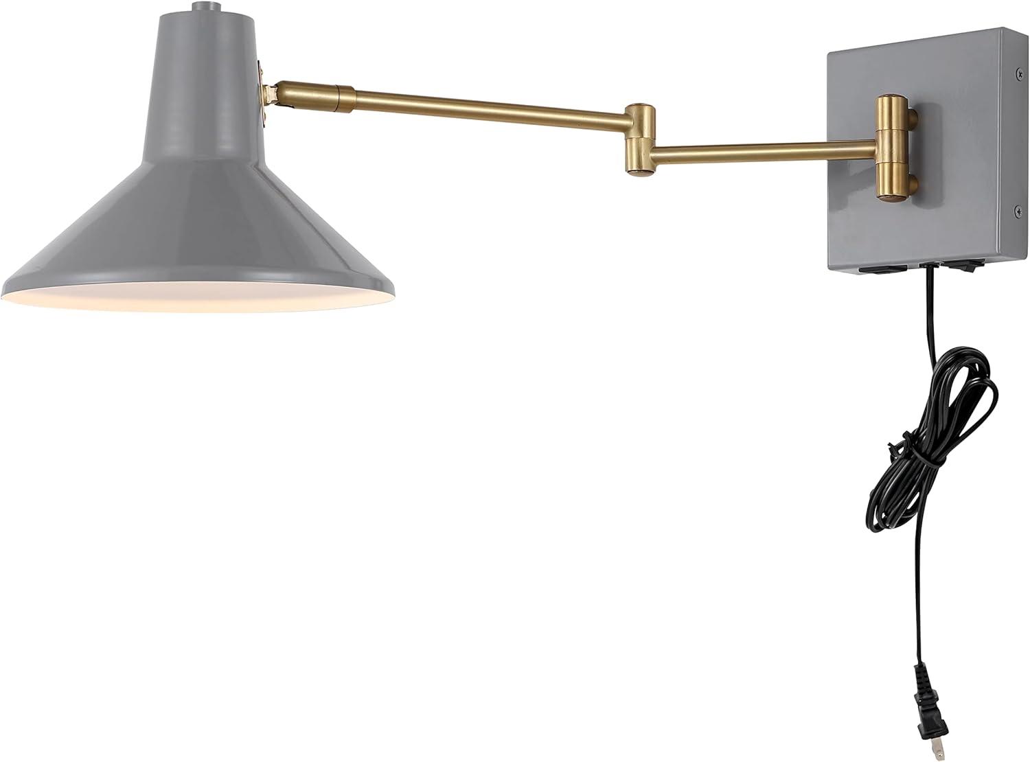 Hygge 16" Swing Arm 1-Light Modern Midcentury Iron USB Charging Port LED Sconce, Grey/Brass Gold