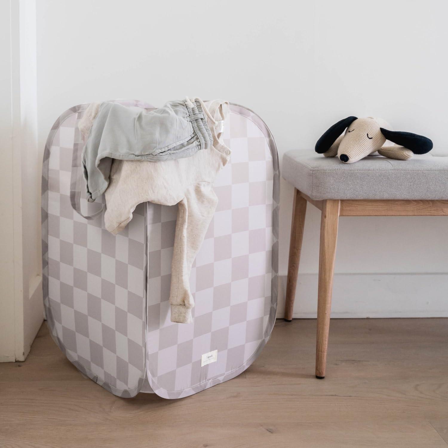 3 Sprouts Baby & Kids Recycled Fabric Pop-up Laundry Hamper - Gingham Beige