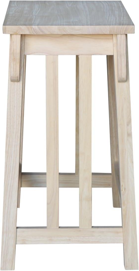 24" Mission Counter Height Barstool Unfinished - International Concepts: Solid Parawood, Rectangle Seat