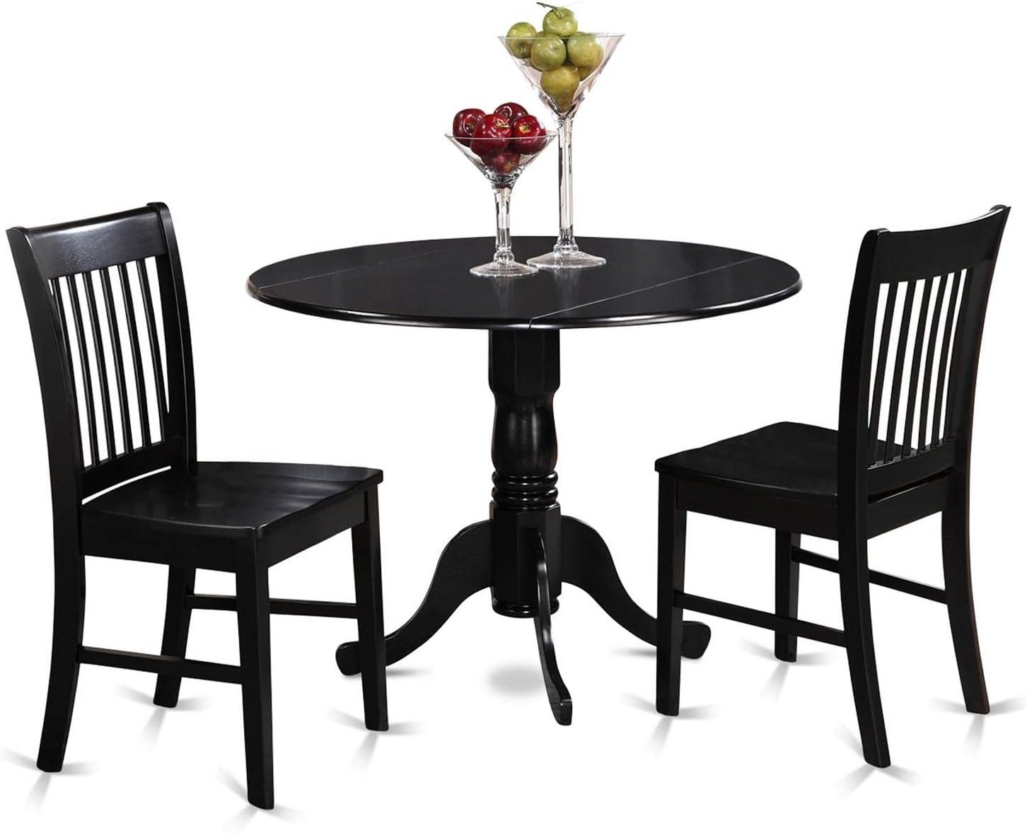 Black Round Drop Leaf Dining Table with 2 Wooden Chairs