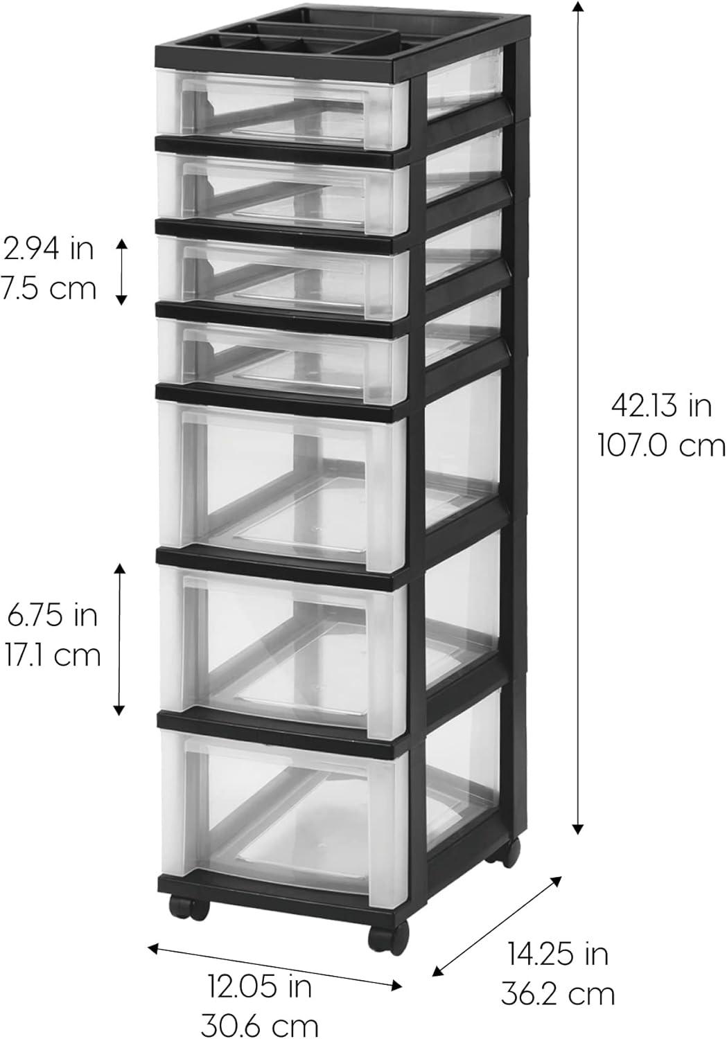 IRIS USA 7 Drawer Rolling Storage Cart with Organizer Top, Black