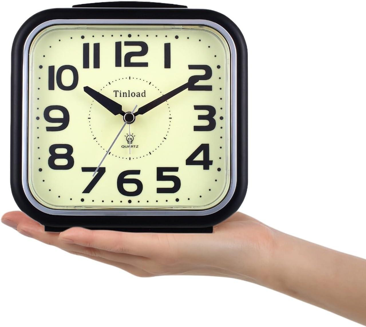 5.5" Silent Analog Alarm Clock Non Ticking, Gentle Wake, Beep Sounds, Increasing Volume, Battery Operated Snooze and Light Functions, Easy Set, Black (Best for Elder)