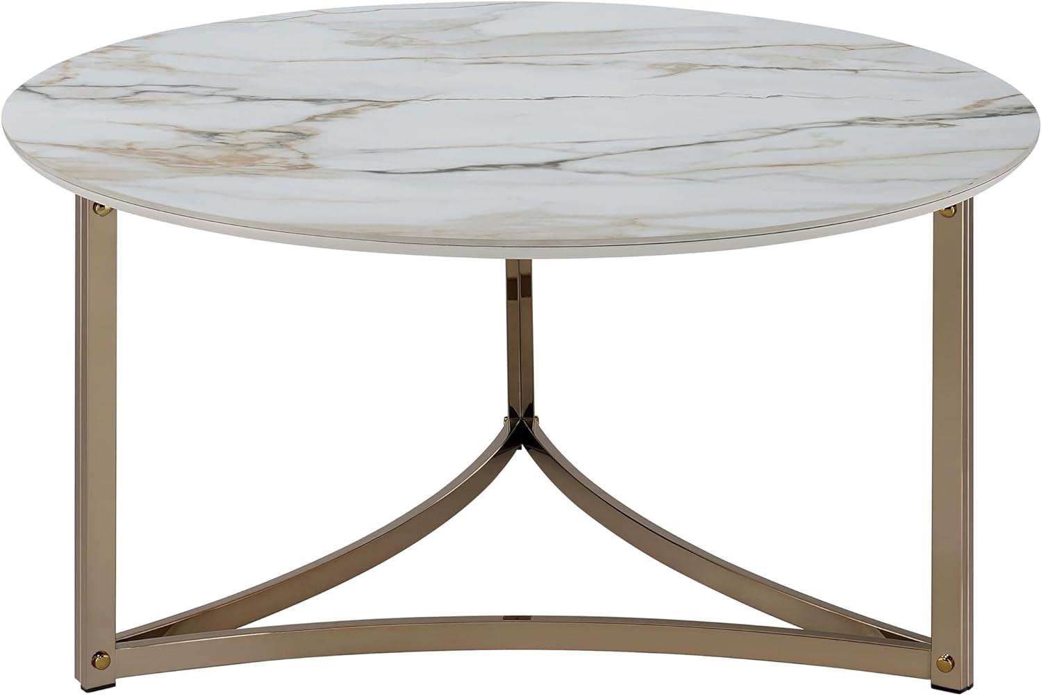 ACME Aziz Contemporary Metal Coffee Table with Stone Top in Champagne Bronze