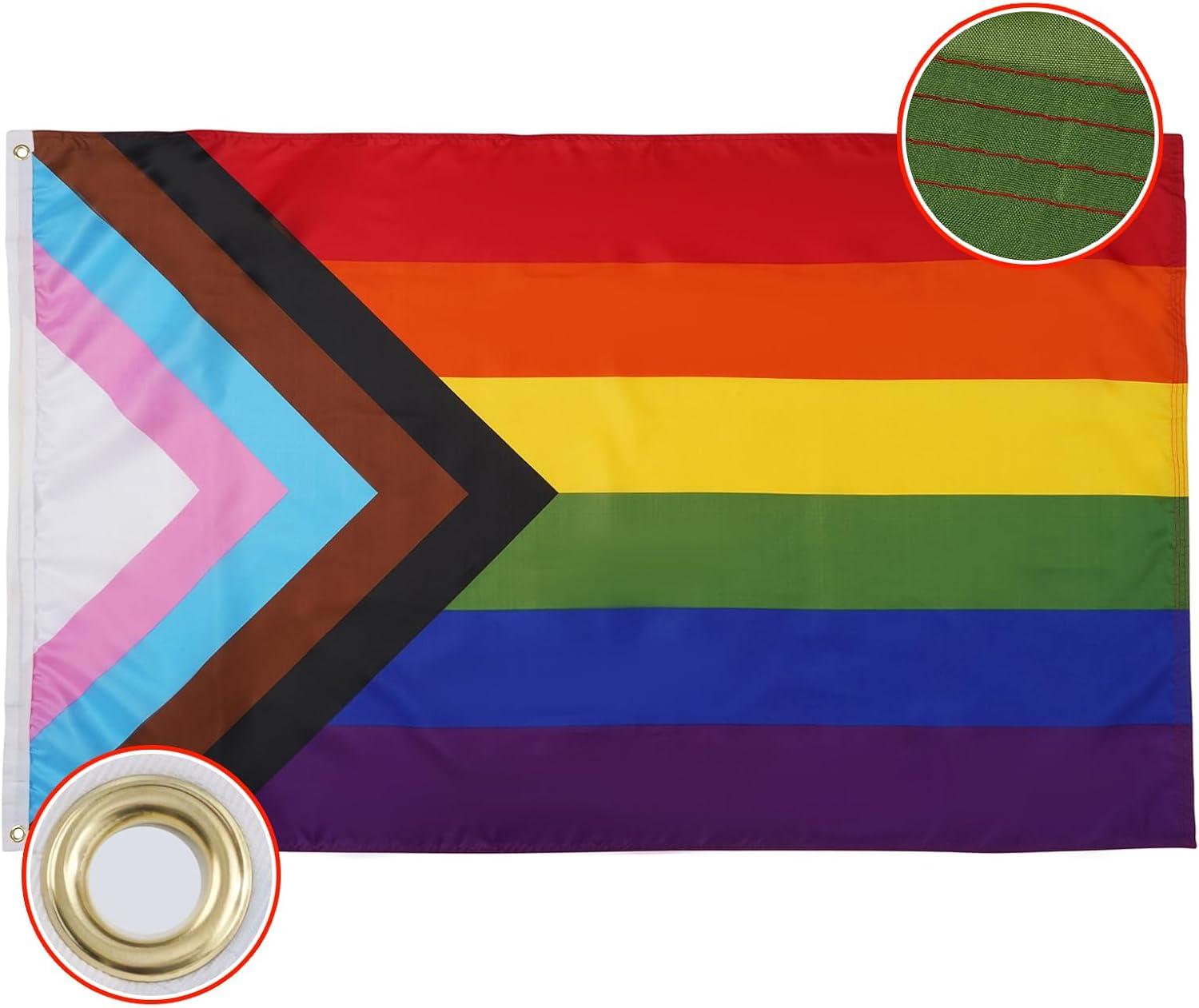 2x3 ft Multicolor Polyester Progress Pride Flag with Brass Grommets