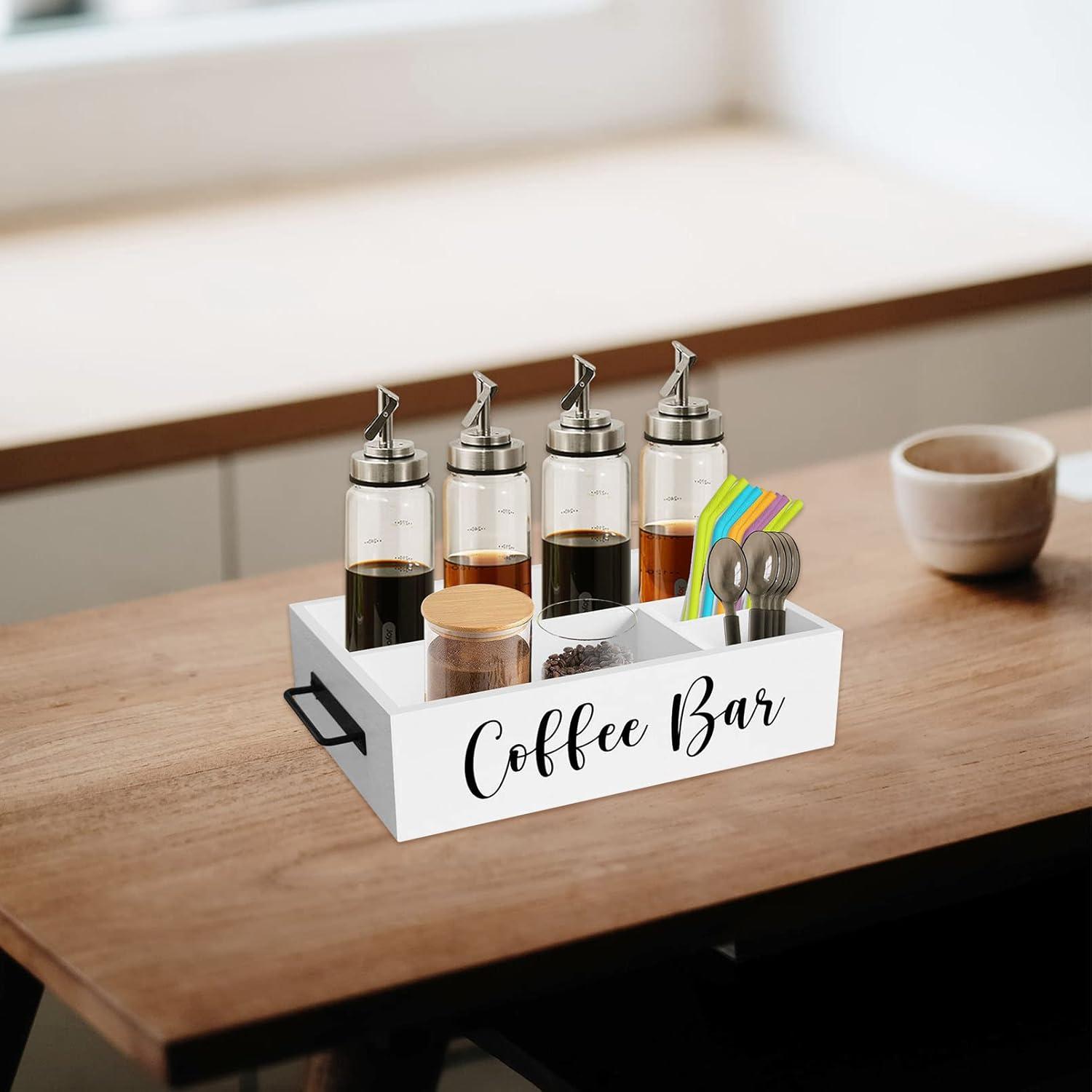 Coffee Station Organizer Wooden Coffee Bar Accessories Organizer for Countertop, Farmhouse Kcup Coffee Pod Holder Storage Basket Coffee Bar Organizer - White