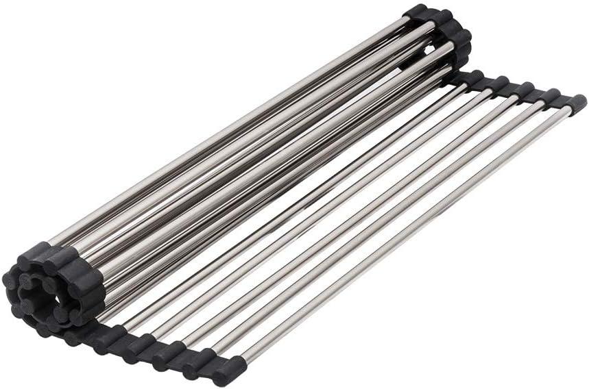 Strictly Sinks Stainless Steel Dish Drying Rack Polished Chrome Multipurpose Foldable Roll Up Rack
