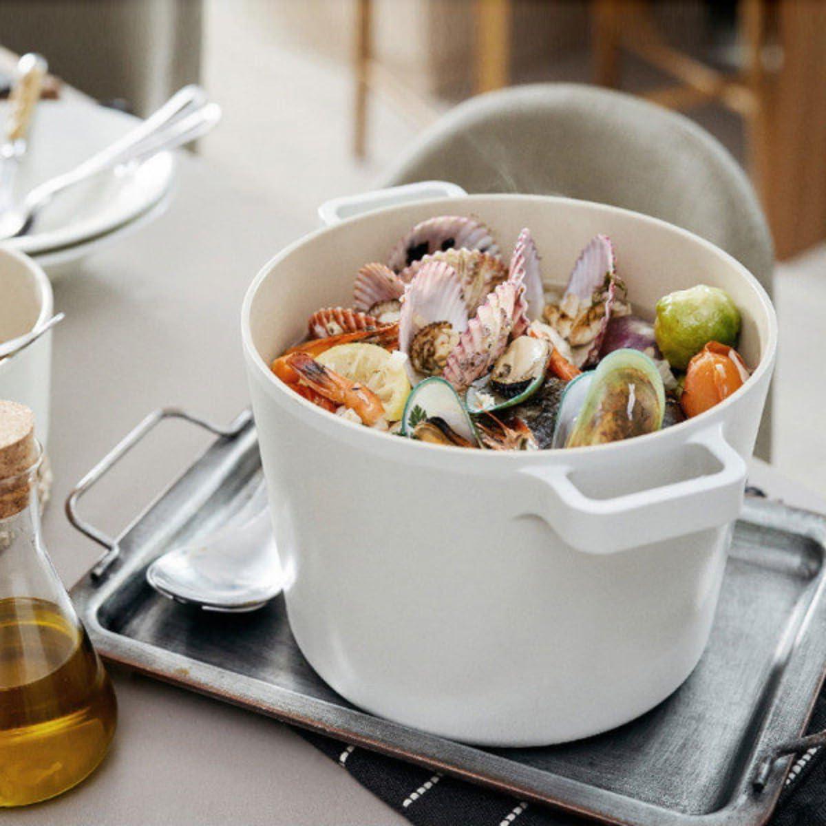 Neoflam Fika 4.9qt Deep Stock Pot with Glass Lid and Wood Knob, Made in Korea (22cm)