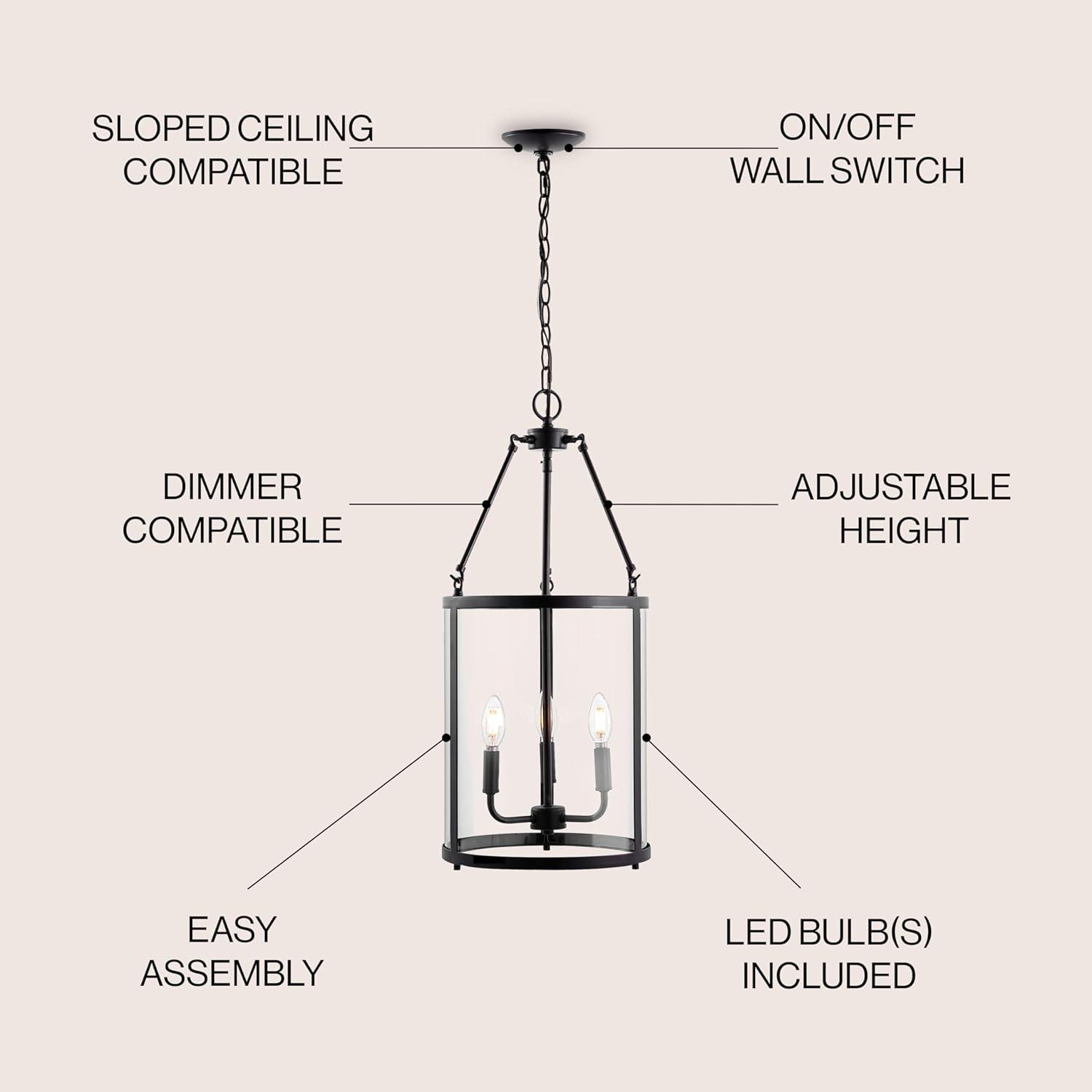 Kinsley 12" 3-Light Industrial Farmhouse Iron/Glass LED Pendant, Oil Rubbed Bronze/Clear