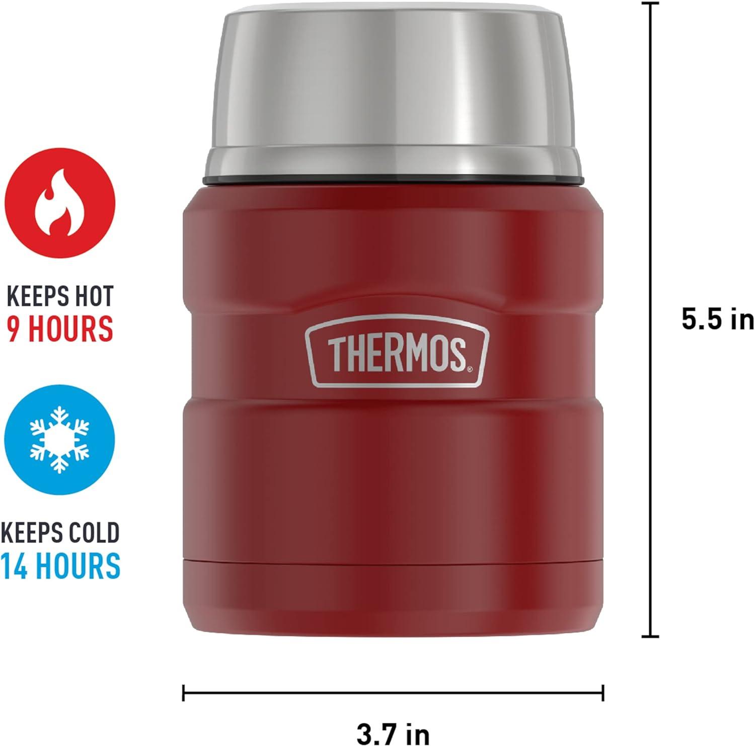 Thermos Stainless King Vacuum Insulated Food Jar with Folding Spoon, Rustic Red, 16oz
