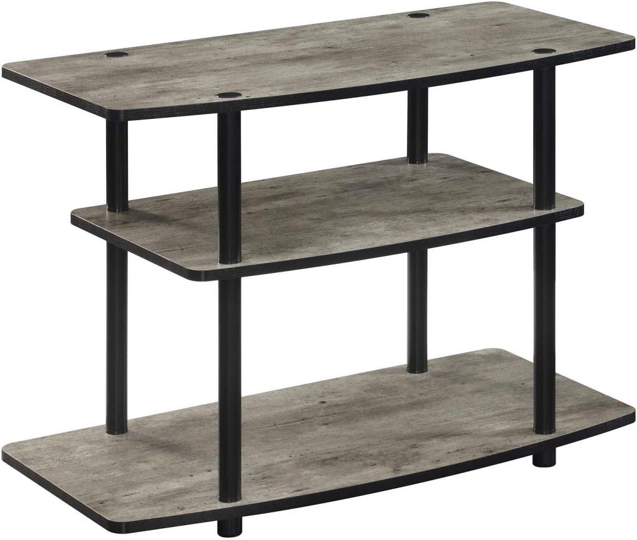 Faux Birch and Black 3-Tier TV Stand with Stainless Steel