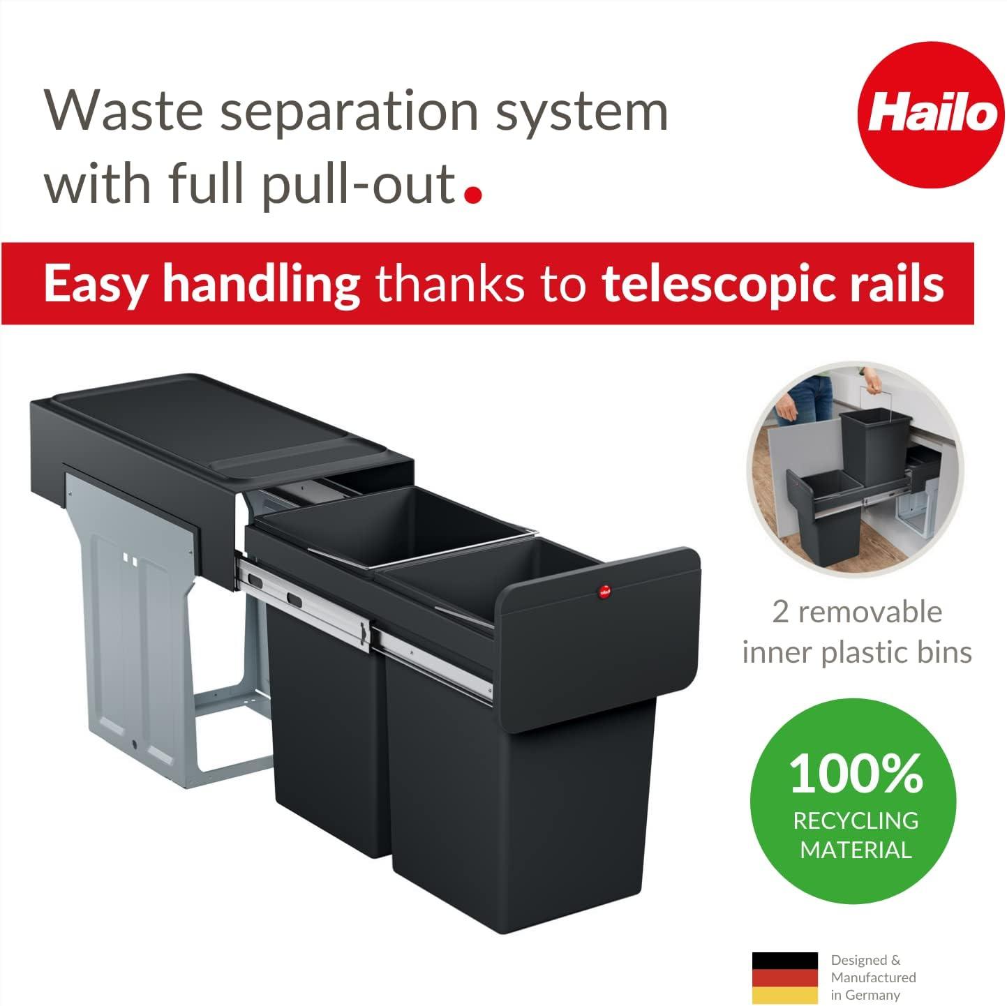 Hailo USA Inc. Plastic Manual Lift Multi-Compartments Trash & Recycling Bin